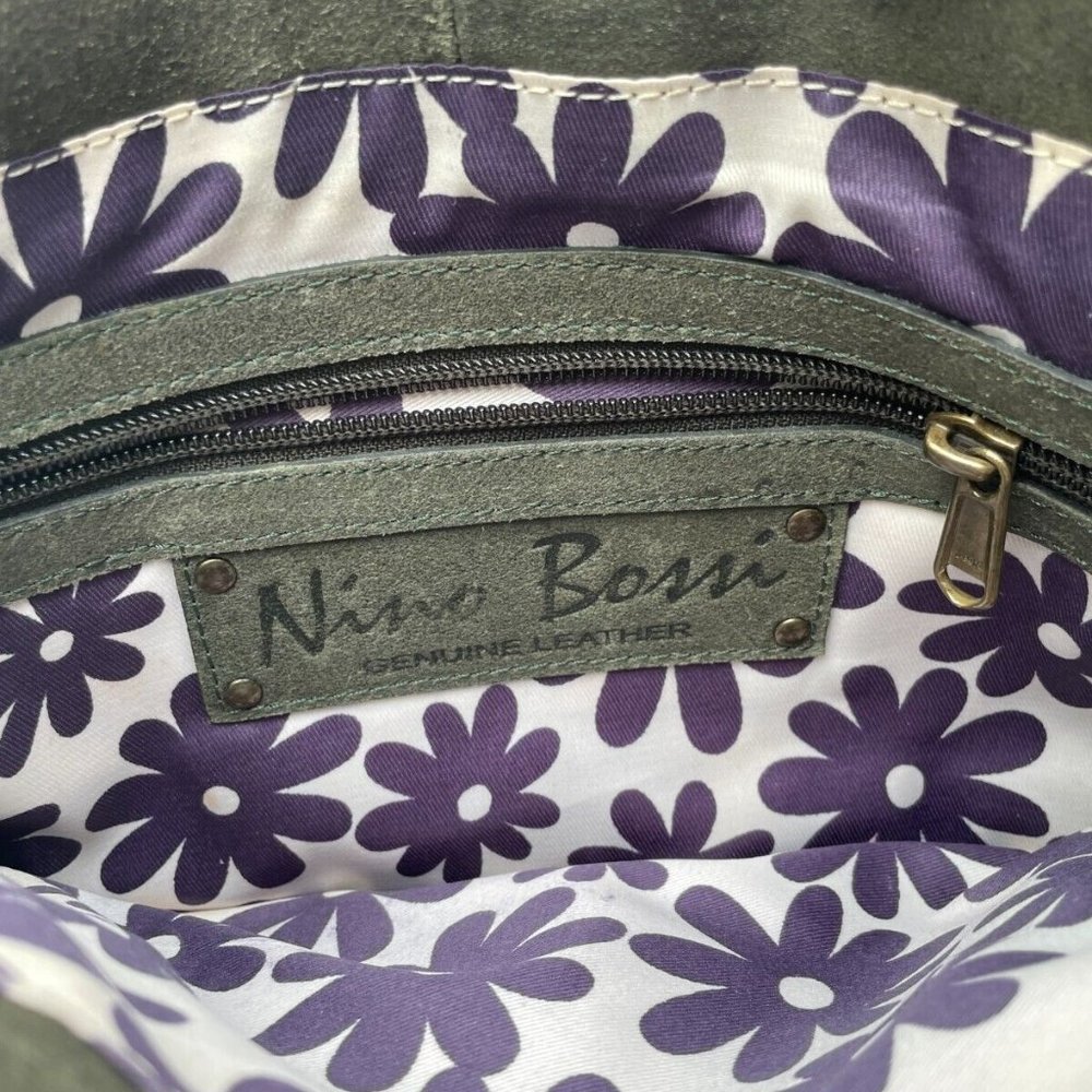 Nino Bossi Women Handbag Genuine Leather Green Suede Brown Strap Cross Body Bag - Picture 11 of 12